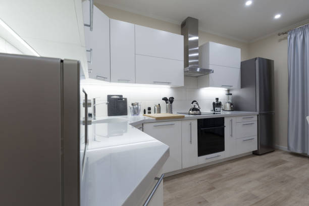 istock Interior. Kitchen modern, white, gray, beige color 1128042356