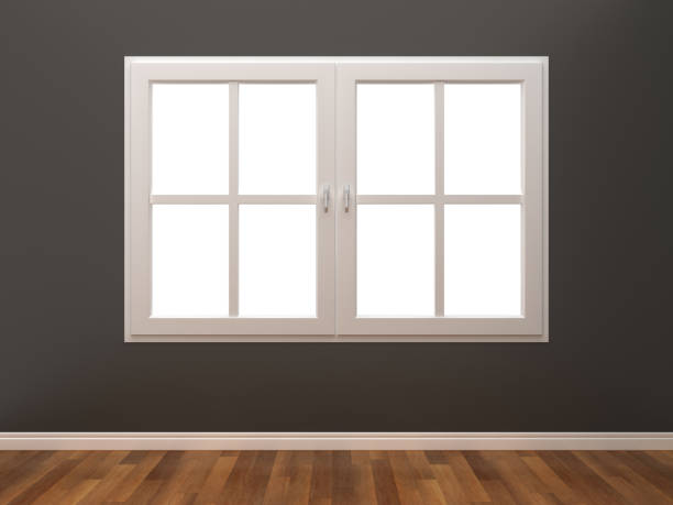 Closed Window in Room - 3D Rendering stock photo