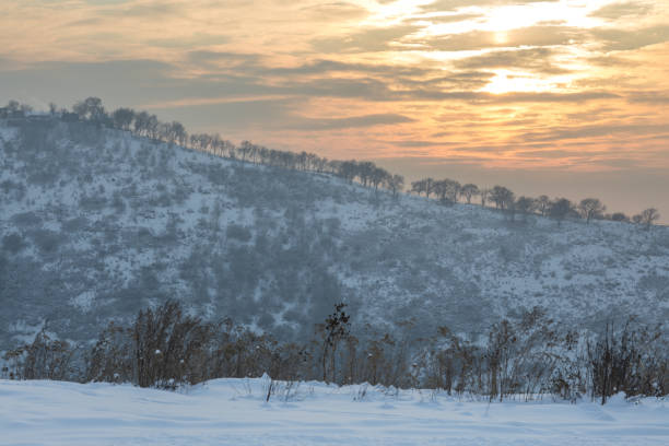 Winter landscape from Brasov. With a look at the Tumppa Hill where you can see the name of the city in Hollywood style. A lift is available next to it.