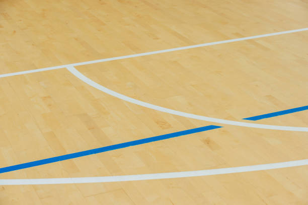 high angle view of basketball court - basketball sport hardwood floor floor imagens e fotografias de stock