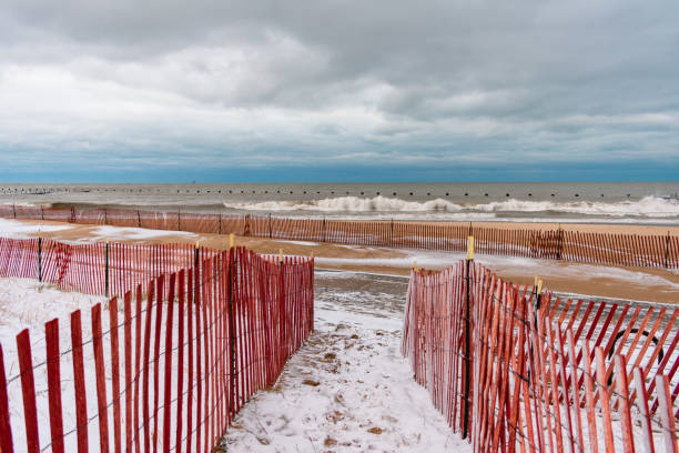 istock Fenced in Path to North Avenue Beach in Chicago during Winter 1128045003