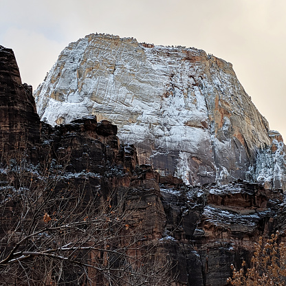 The Great White Throne in Zion National Park Utah and sunset glow on sandstone peaks