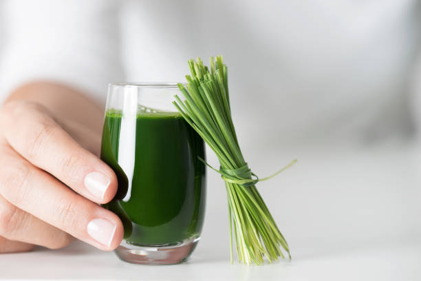 herbe de blé - green smoothie vegetable juice fruit photos et images de collection
