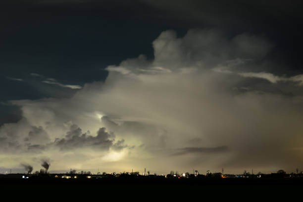 istock Wintry shower near the dutch coast at night, which produced a few lightning flashes 1128050988