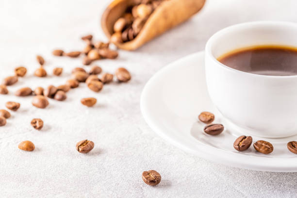 istock Concept of morning coffee, coffee break on a light background 1128055640