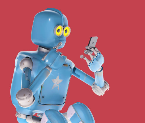 istock grunge vintage robot look on cell phone. 3D rendering. 1128056483