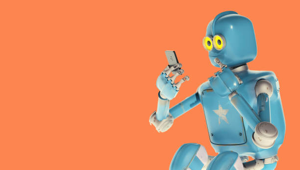 grunge vintage robot look on cell phone. 3D rendering.