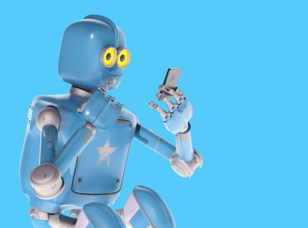 istock grunge vintage robot look on cell phone. 3D rendering. 1128057058