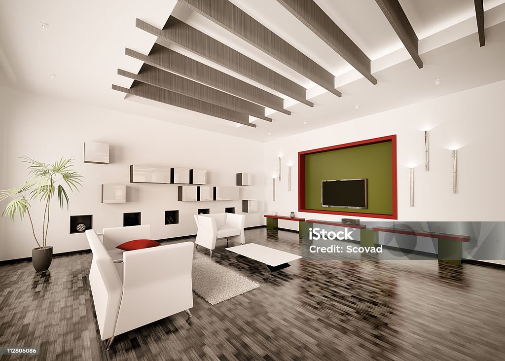 Intérieur moderne de salon 3d render - Photo de Ameublement libre de droits