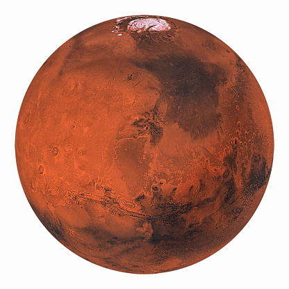 Planet Mars with polar ice isolated on white background. Elements of this image furnished by NASA.