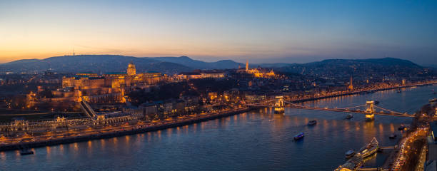 istock Panoramic skyline view of Budapest, Szechenyi Chain Bridge 1128062254