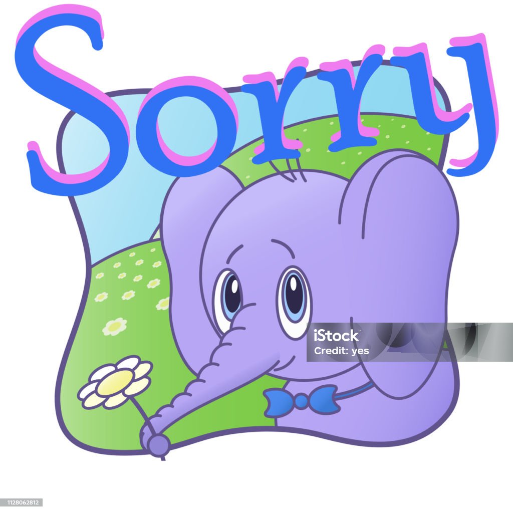 Elephant Says Sorry Cute Postcard Cartoon Flower1jpg Stock ...