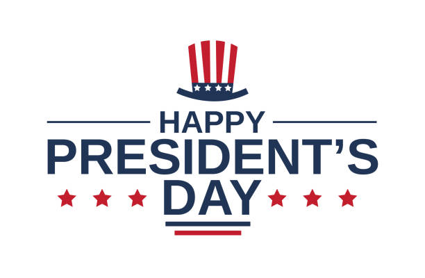 glücklich presidents day karte auf weißem hintergrund mit hut. vektor-illustration. - hat stock-grafiken, -clipart, -cartoons und -symbole