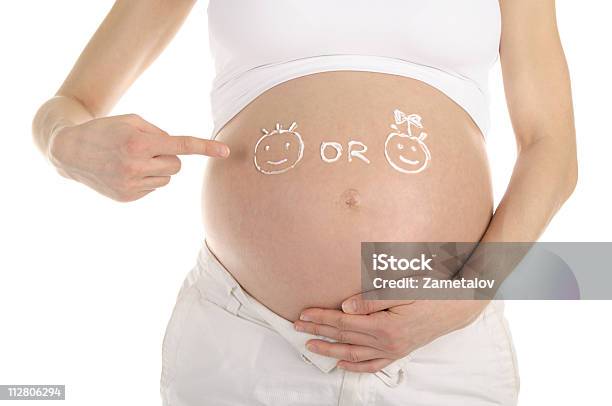 Stomachs Of Pregnant Women With The Inscription Girl Or Boy Stock Photo - Download Image Now