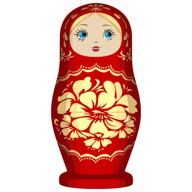 illustrazioni stock, clip art, cartoni animati e icone di tendenza di illustrazione vettoriale isolata bambola nidificazione russa - russian nesting doll russian culture doll babushka