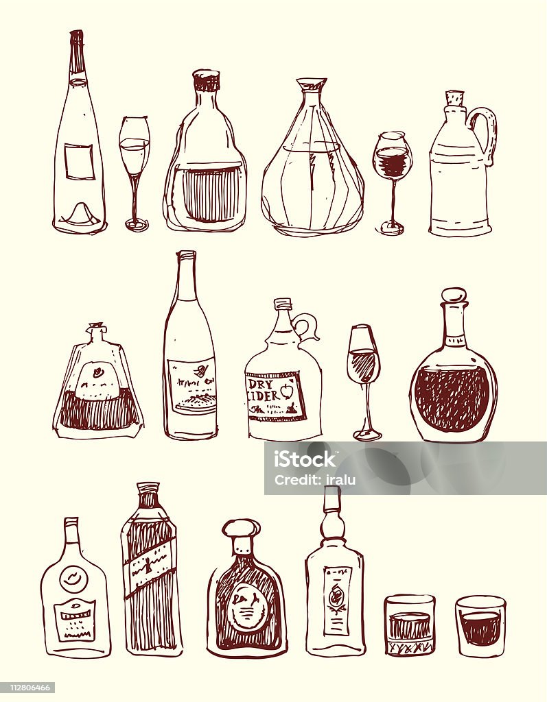 Frascos de alcohol y gafas - arte vectorial de Alimento libre de derechos