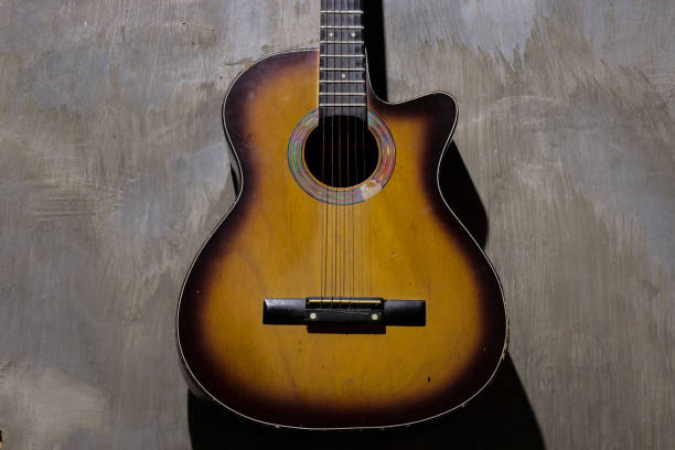 istock acoustic guitar on wall background 1128065813