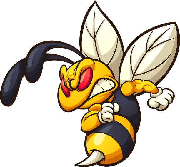 Angry hornet Angry hornet, wasp, or bee mascot clip art. Vector illustration with simple gradients. All in a single layer. hornet stock illustrations