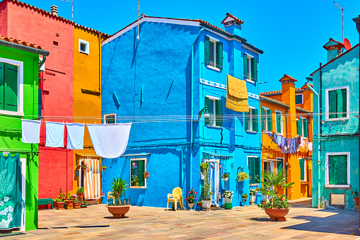 Street with colorful houses in Burano