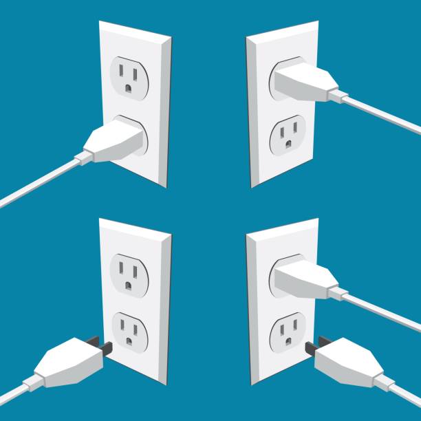 Four american abstract wall outlets with two inputs and plugs Four american abstract wall outlets with two inputs and plugs - vector clipart wired stock illustrations