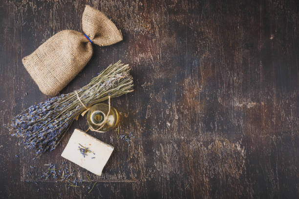 istock Lavender oil, herbal soap and bath salt 1128070576