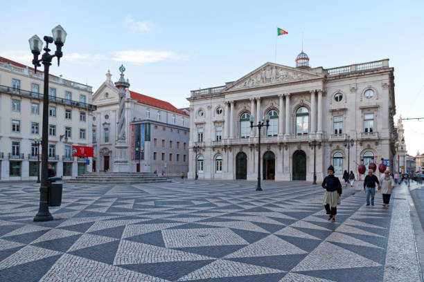 Lisbon, Portugal - June 01 2018: Municipal square with the City Hall, the Pillory of Lisbon (Portuguese: Pelourinho de Lisboa) and the Money Museum (Portuguese: Museu do Dinheiro).