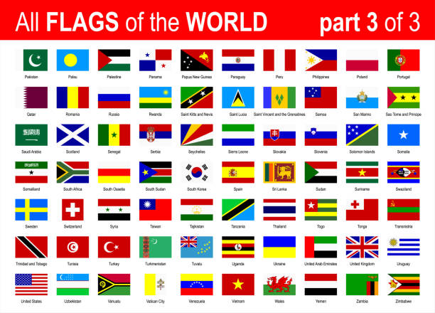 ilustraciones, imágenes clip art, dibujos animados e iconos de stock de todo mundo nacional banderas icon set - alfabéticamente - parte 3 de 3 - ilustración vectorial - país área geográfica