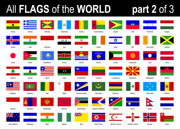 tüm dünya ulusal bayrakları icon - alfabetik - bölüm 2 / 3 - vektör çizim set - karadağ bayrağı stock illustrations