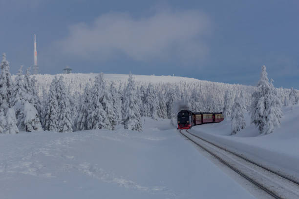 on the way in the winter landscape through the beautiful harz Winter Wonderland Harz Mountains licht stock pictures, royalty-free photos & images