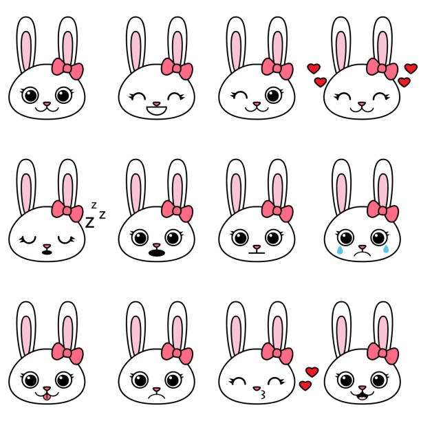 Set of kawaii cartoon bunny emotions Set of kawaii cartoon bunnies with various emotions black baby crying drawing stock illustrations