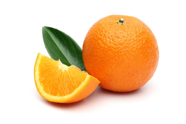 istock Fresh Oranges and leaves on white background 1128082381