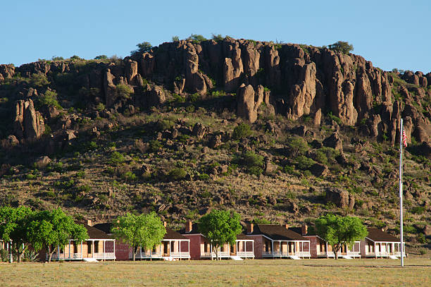 istock Fort Davis officers housing and rocky Mountains 112808456
