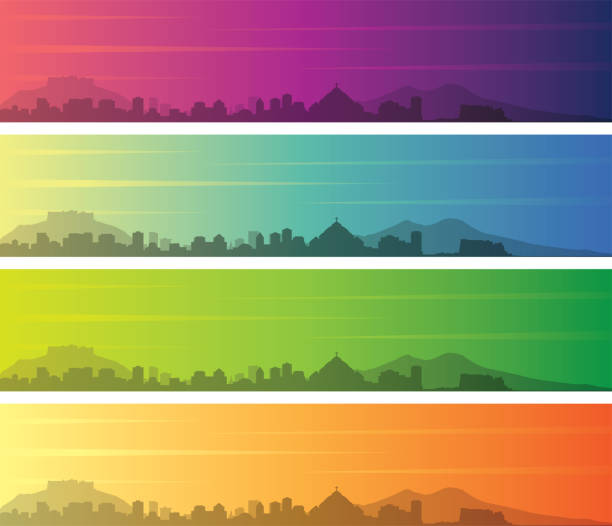 ilustrações de stock, clip art, desenhos animados e ícones de naples multiple color gradient skyline banner - napoli