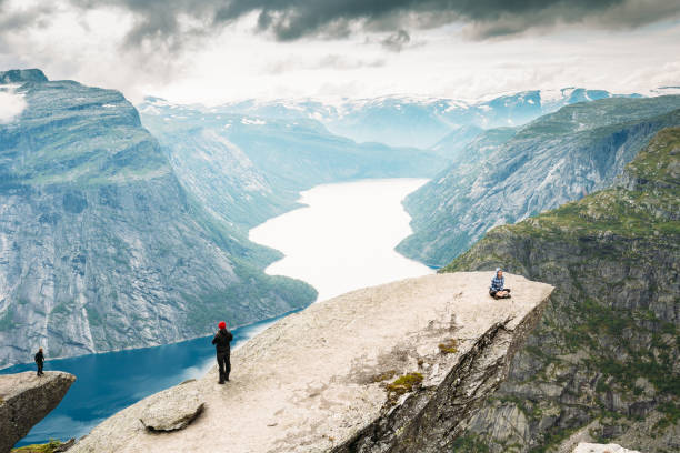 istock High Angle View Of People Cliff By River Against Cloudy Sky 1128087497