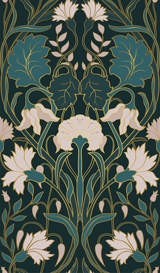 Beautiful floral pattern. Seamless filigree ornament. Stylized template for wallpaper, textile, linen, bedspread, curtain, shawl, carpet.