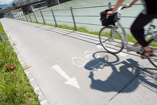 Bicyclist in bike lane, in Vienna