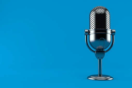Radio microphone isolated on blue background. 3d illustration