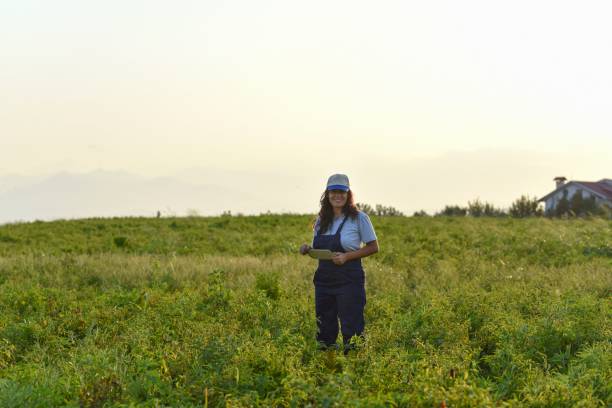 istock Young female farmer with digital tablet 1128096994