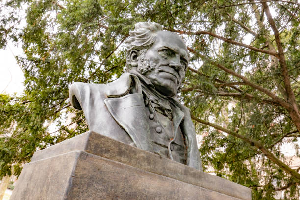 statue of philosopher Arthur Schopenhauer from artist Friedrich Schierholz   in Frankfurt stock photo
