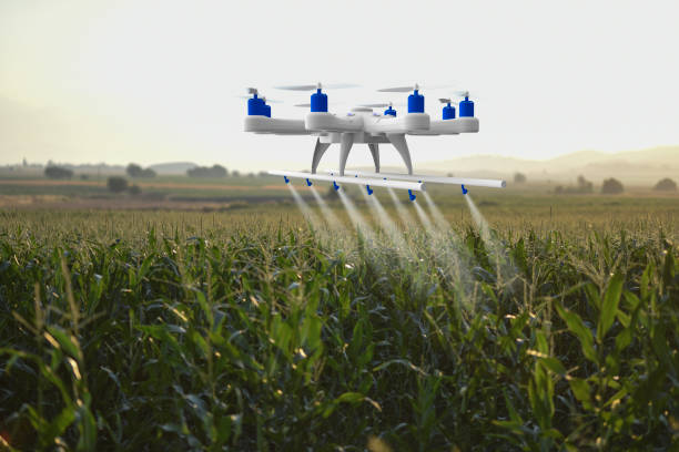 natryskiwanie dronem w polu - crop sprayer insecticide spraying agriculture zdjęcia i obrazy z banku zdjęć