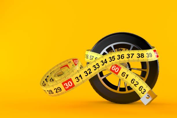 Car wheel with centimeter stock photo