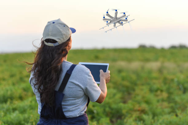 istock Young female farmer spraying her crops using a drone 1128101510