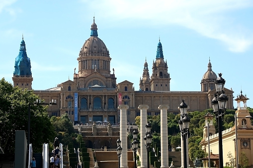 Barcelona, Spain - July 8, 2018: The Museu Nacional d’Art de Catalunya (MNAC) is art museum located in Palau Nacional on Montjuïc hill, in Barcelona, Spain.