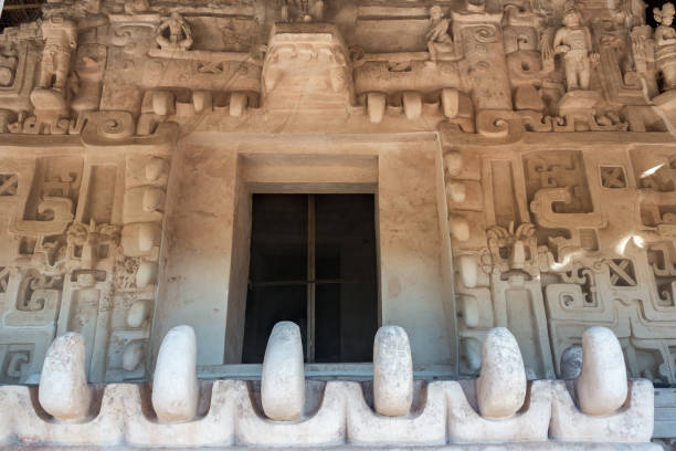 The well preserved sculptures of the Acropolis Pyramid in the Mayan ruins of Ek Balam, Yucatan, Mexico.