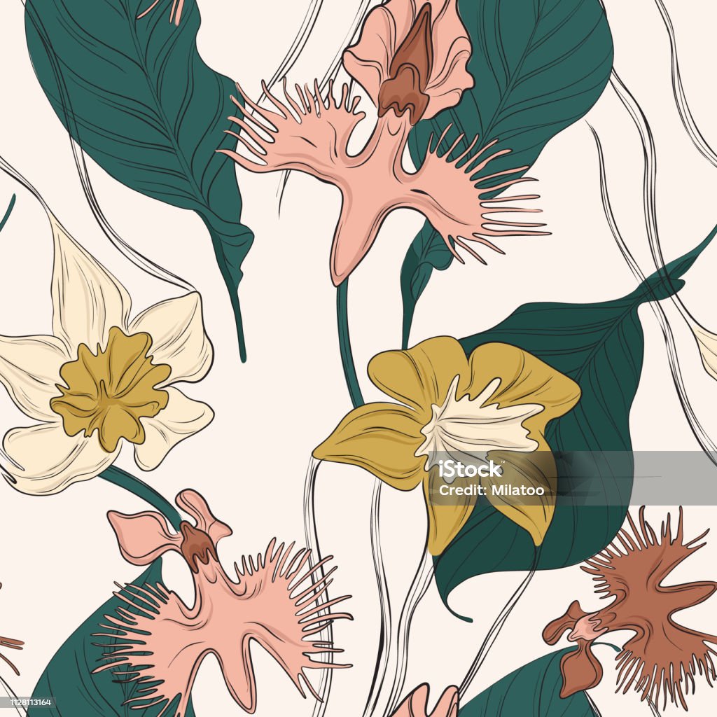 Orchid flower decoration. Nature blossom floral pattern. Romantic garden bloom fabric print. Bouquet pretty summer petal repetition texture. Home Interior  design. Orchid flower decoration. Nature blossom floral pattern. Romantic garden bloom fabric print. Bouquet pretty summer petal repetition texture. Home Interior  design Alphabet stock vector