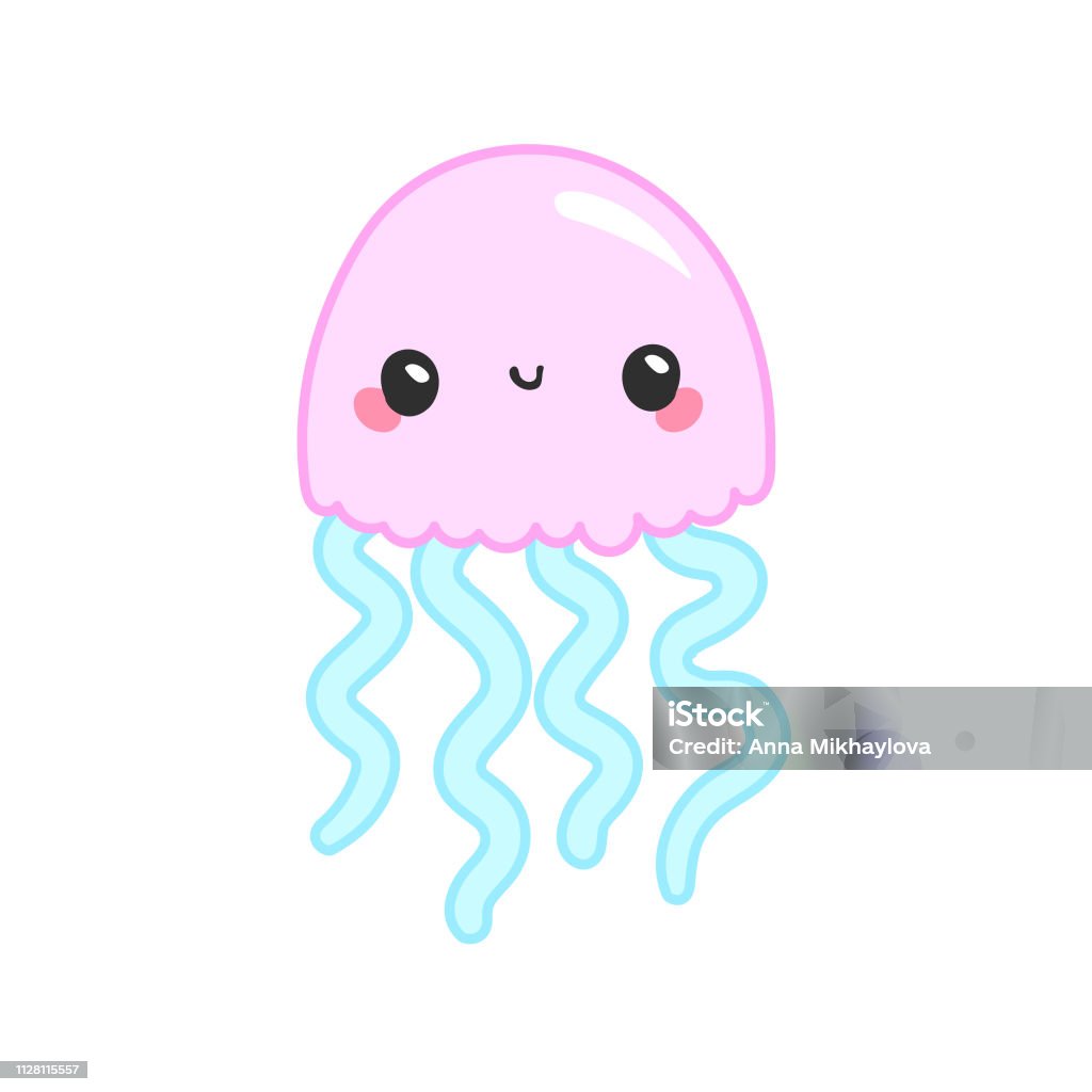 Kawaii Vector Rose Pink Jellyfish Japanese And Korean Cute Style Animal  Emoji Tiny Small Medusae With Big Eyes And Curled Tentacles Isolated On  White Stock Illustration - Download Image Now - iStock