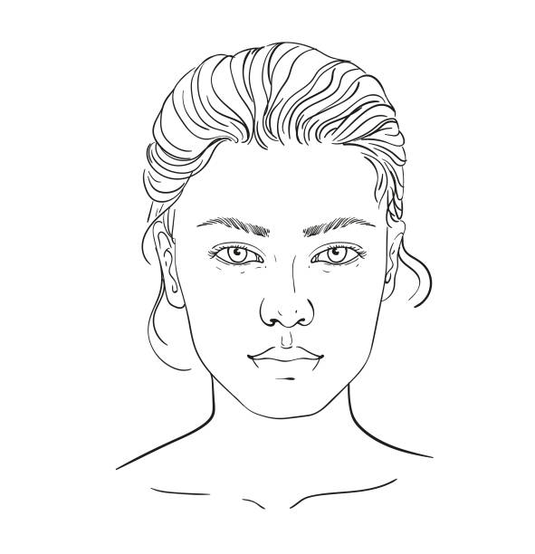 顔グラフ メイクアップ アーティスト空白。テンプレートです。ベクトルの図。メイクの人間の女性の顔の白い背景の概要の図。 - white black portrait women点のイラスト素材／クリップアート素材／マンガ素材／アイコン素材