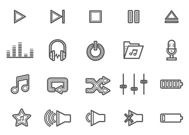 Vector illustration of Multimedia Buttons Line Icons Set