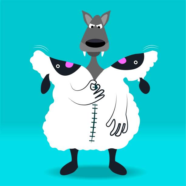 illustrazioni stock, clip art, cartoni animati e icone di tendenza di lupo in costume da pecora - vile
