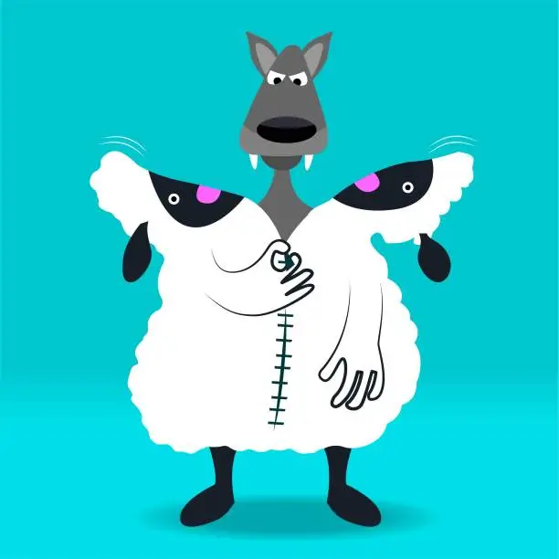 Vector illustration of Wolf in a sheep costume